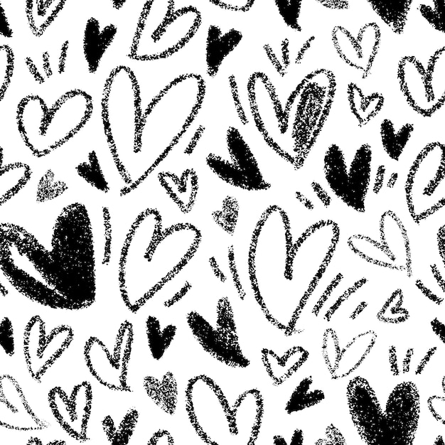 Seamless pattern with hand drawn various heart shapes Vector romantic minimalistic repeatable background