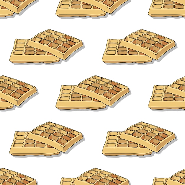 Seamless pattern with hand drawn waffles on a white background.