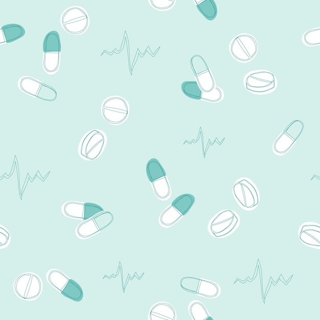 Vector seamless pattern with handdrawn medical pills