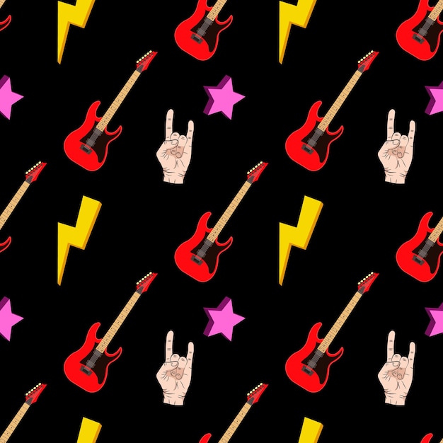 Seamless pattern with hands showing cool rock and roll signs Hand drawn background for your design EPS