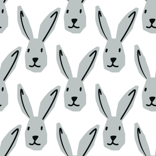 Seamless pattern with hare head illustration in minimalist style on white background