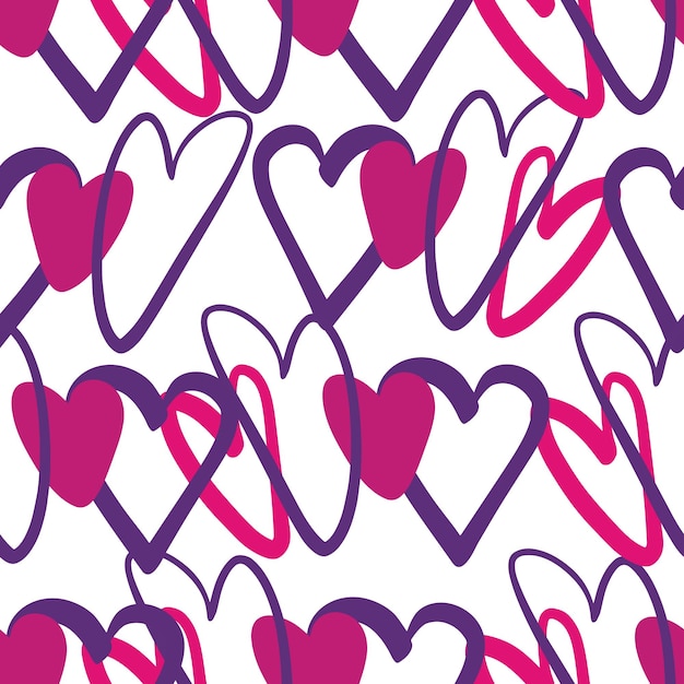 Seamless pattern with Heart love symbol in violet pink color  on white background