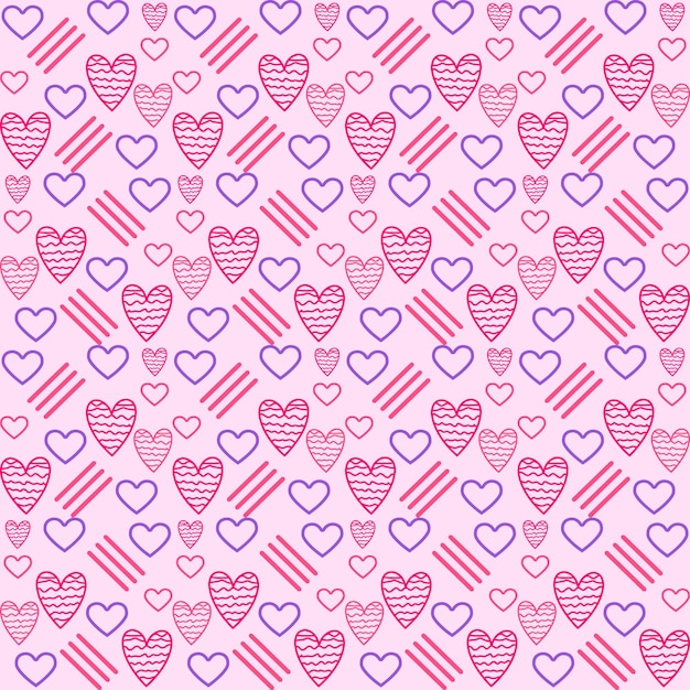 Seamless pattern with hearts in doodle style