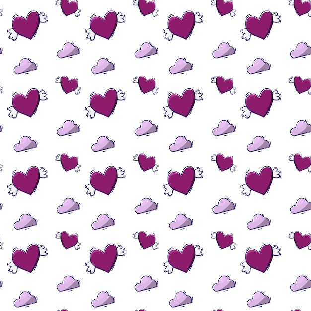 Seamless pattern with hearts in the sky in mbe style.