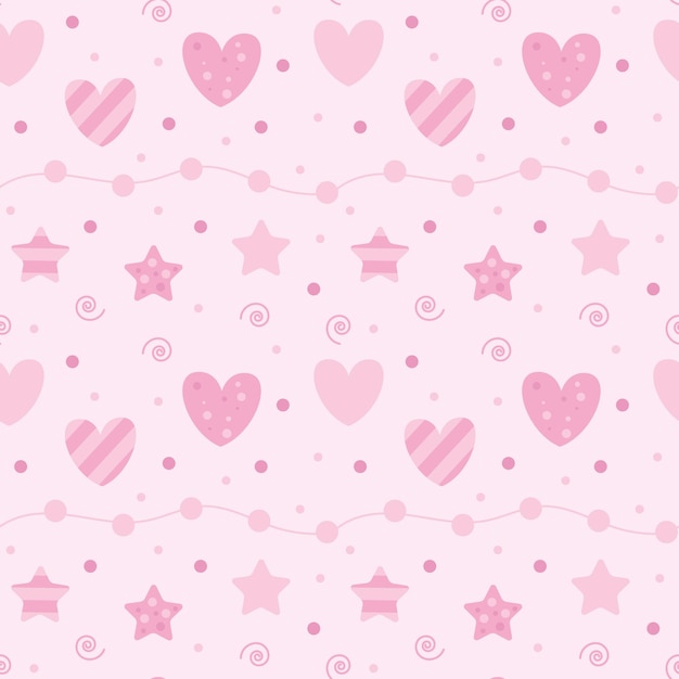 Seamless pattern with hearts, stars and beads.Vector illustration.