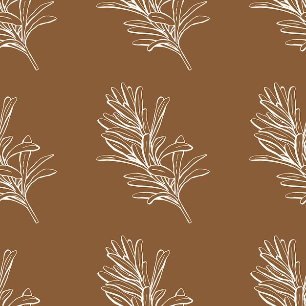 Seamless pattern with herbs and spices rosemary hand drawn with ink lines in doodle outline style