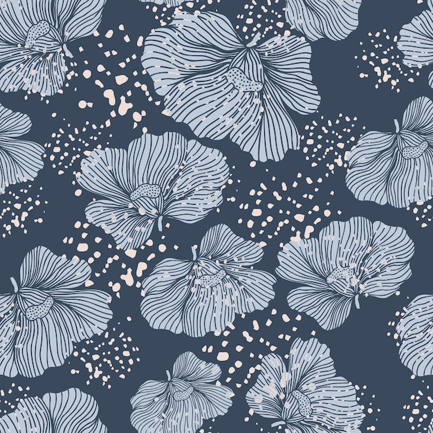 Seamless pattern with hibiscus flowers Vintage floral background