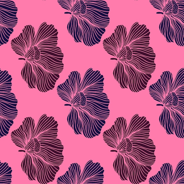 Seamless pattern with hibiscus flowers Vintage floral background