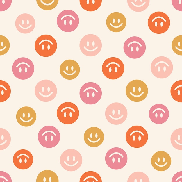 Seamless pattern with hippie smiley faces