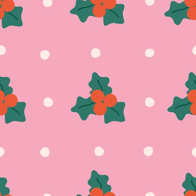 Seamless pattern with holly berries