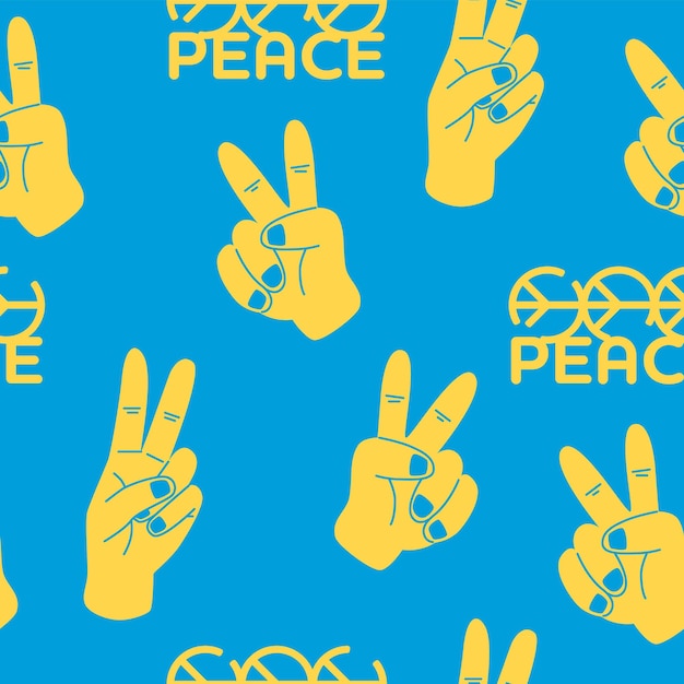 Seamless pattern with human hands Concept peace sign background