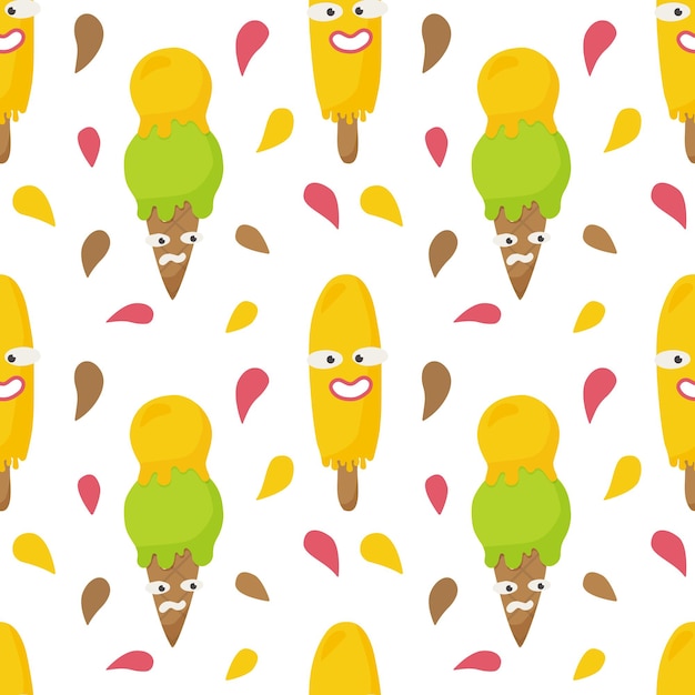 Seamless pattern with ice cream in bright colors.