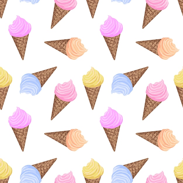 Seamless pattern with ice cream in a cone