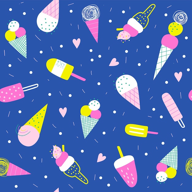 Seamless pattern with ice cream Vector illustrations