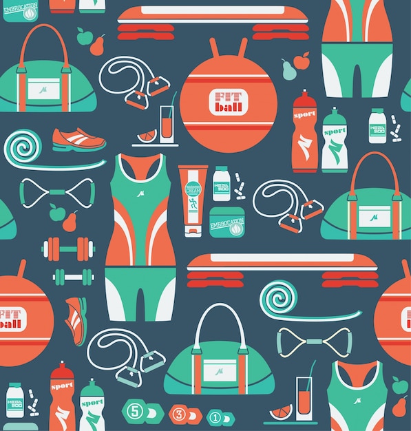 Seamless pattern with icons of fitness