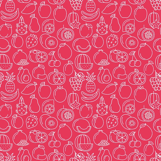 Seamless pattern with icons of fruits and berries vector illustration