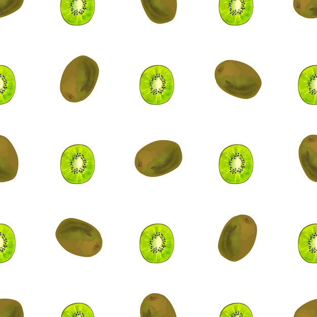 Seamless pattern with iIlustration a kiwi on a white background