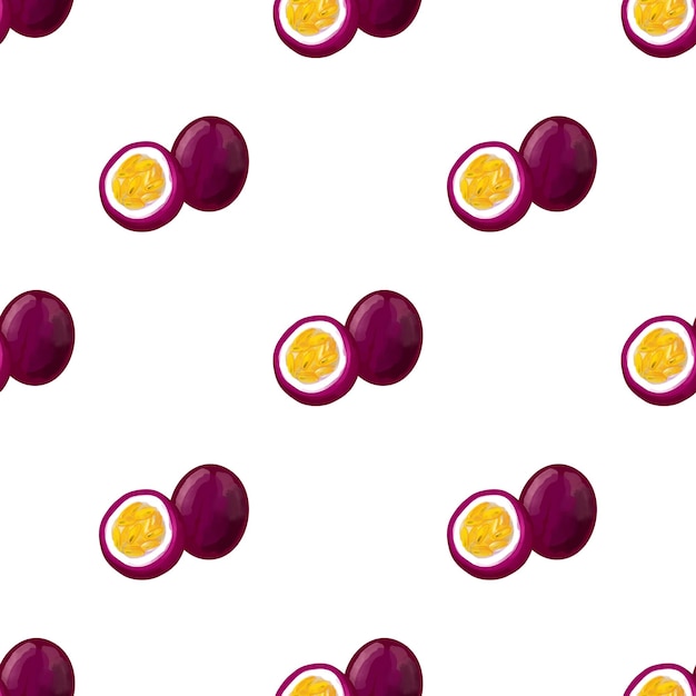 Seamless pattern with iIlustration of a passion fruit on a white background