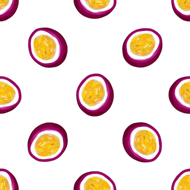 Seamless pattern with iIlustration of a passion fruit on a white background