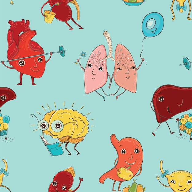 Seamless pattern with illustration of human organs