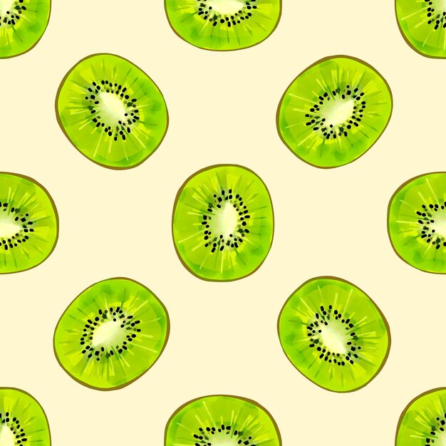 Seamless pattern with illustration of kiwi slices on a light background