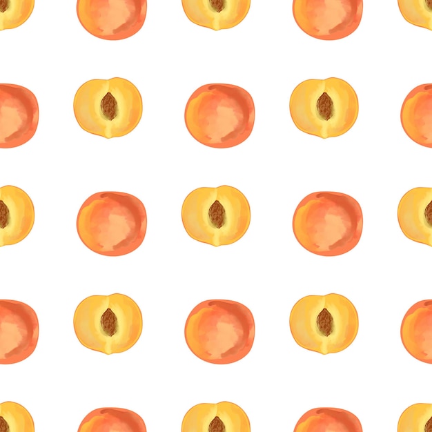 Seamless pattern with illustration of peaches on a white background