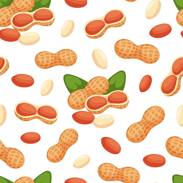 Seamless pattern with illustrations of peanuts.