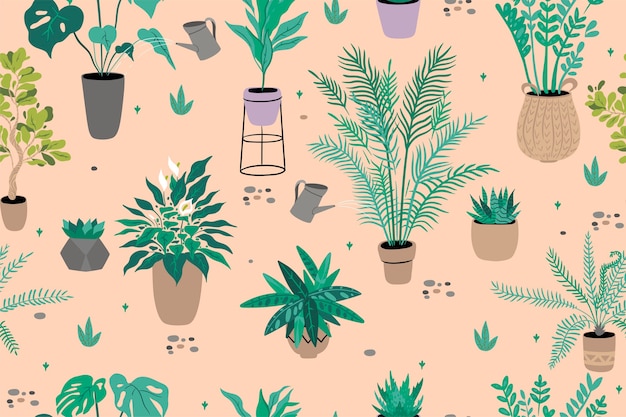 Seamless pattern with indoor plants. .