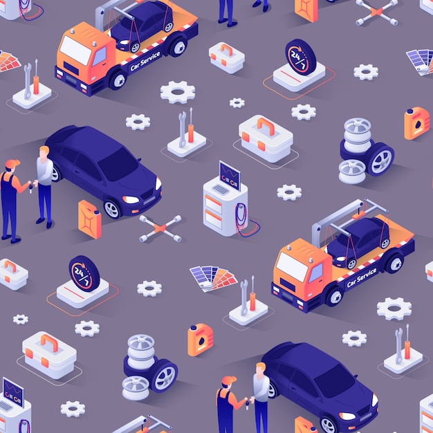 Seamless Pattern with Isometric Icons of cars