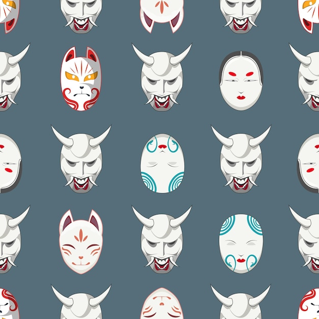 Seamless pattern with japanese traditional maskDesign for print screen backdrop Fabric and tile wallpaper