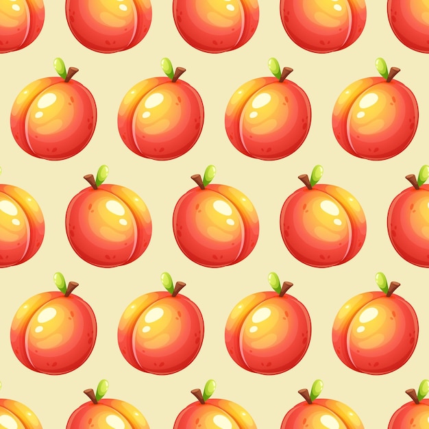 Seamless pattern with juicy peach on light yellow background summer pattern with fruit