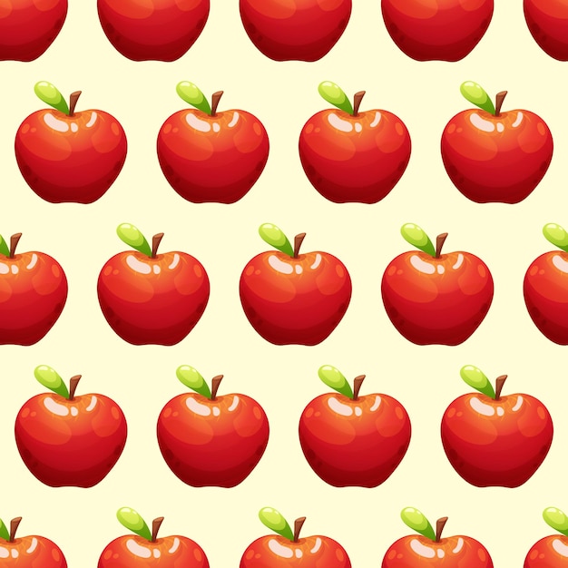 Seamless pattern with juicy red apple on light yellow background summer pattern with fruit