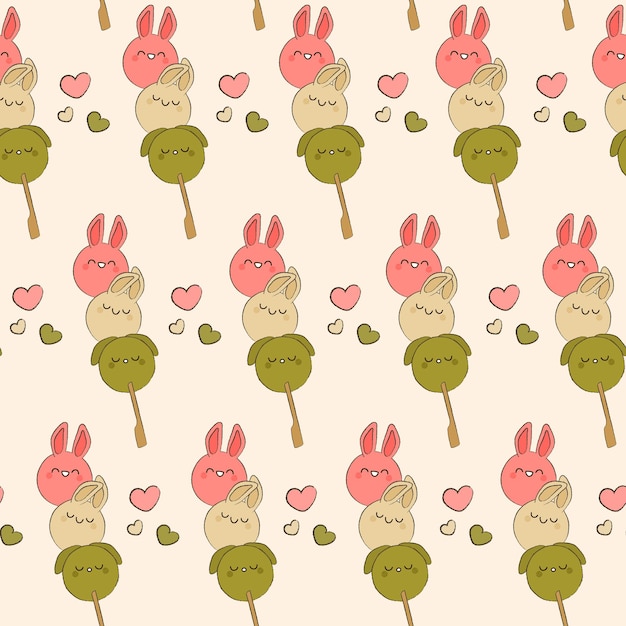 Seamless pattern with kawaii dango characters vector illustration