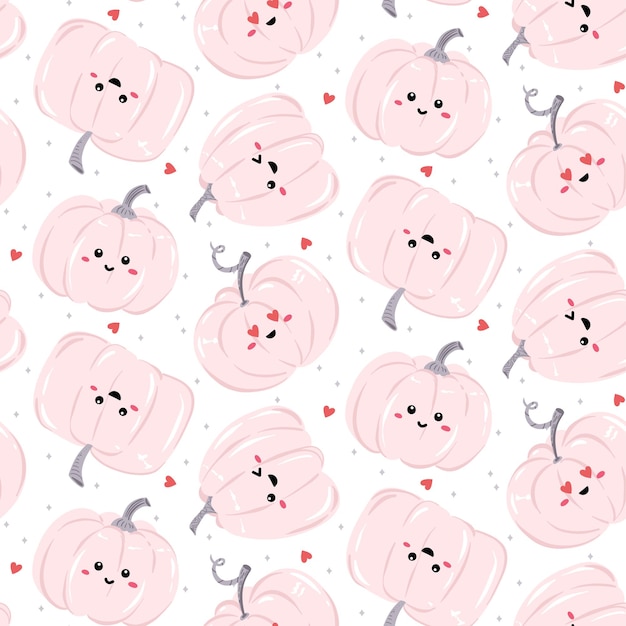 Seamless pattern with kawaii pumpkin characters. Repeat design for kids clothes