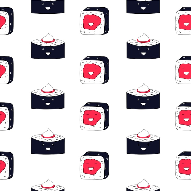 Seamless pattern with kawaii sushi Vector illustration in flat style