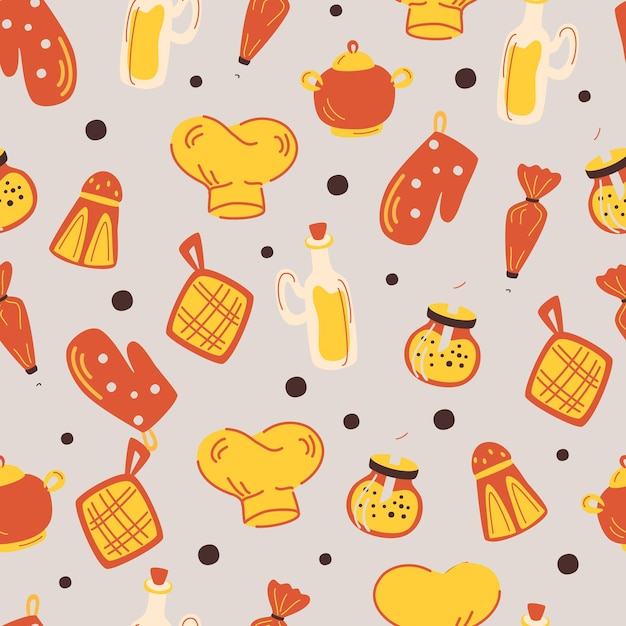 Seamless pattern with kitchen accessories. Utensil, cooking background. 