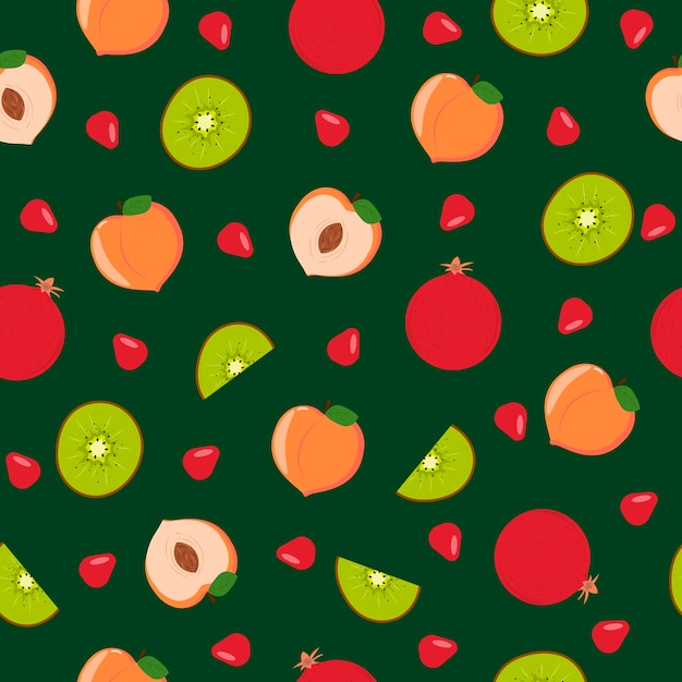 Seamless pattern with kiwi peach and pomegranate