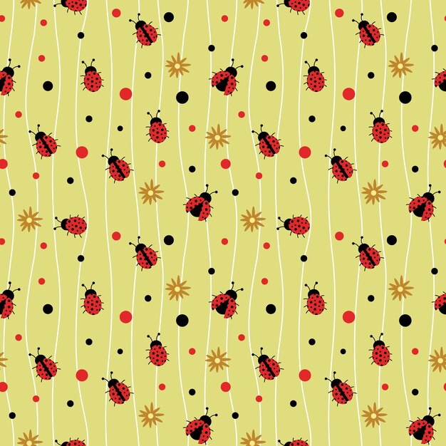 Vector seamless pattern with ladybug and flowers vector illustration