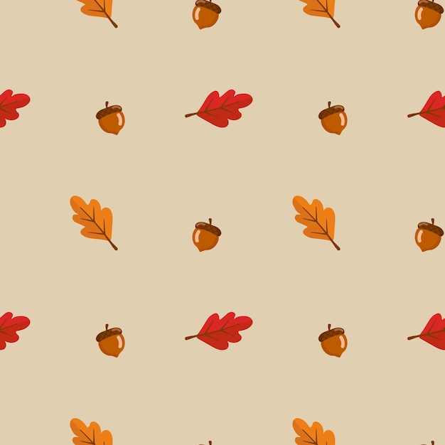 Seamless pattern with leaves and acorn on yellow background Abstract autumn texture Design for fabric wallpaper textile and decor