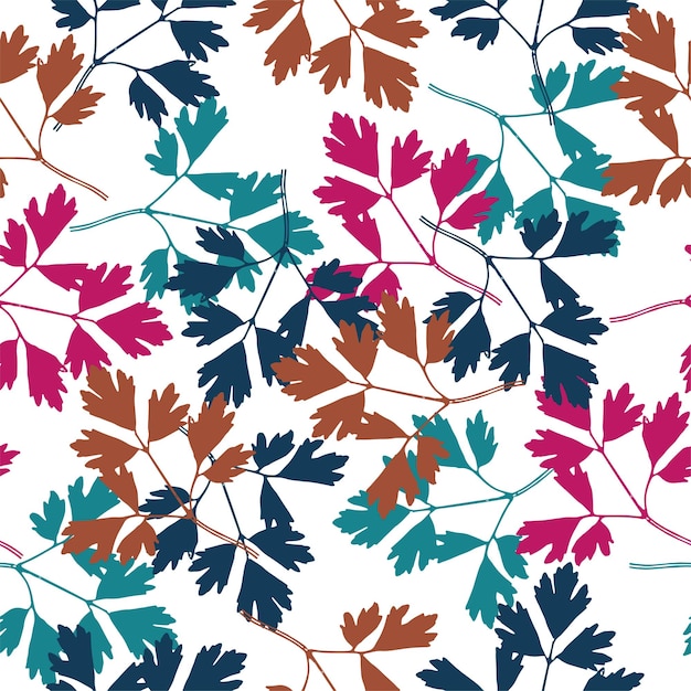 Seamless pattern with leaves and doodle elements