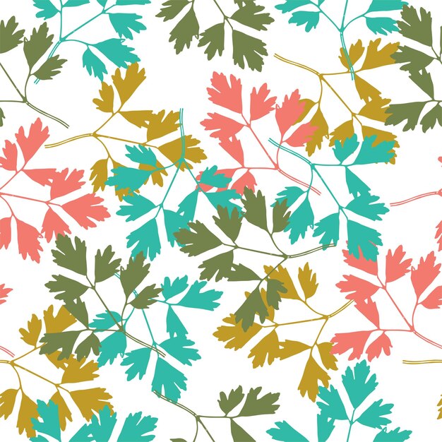 Seamless pattern with leaves and doodle elements