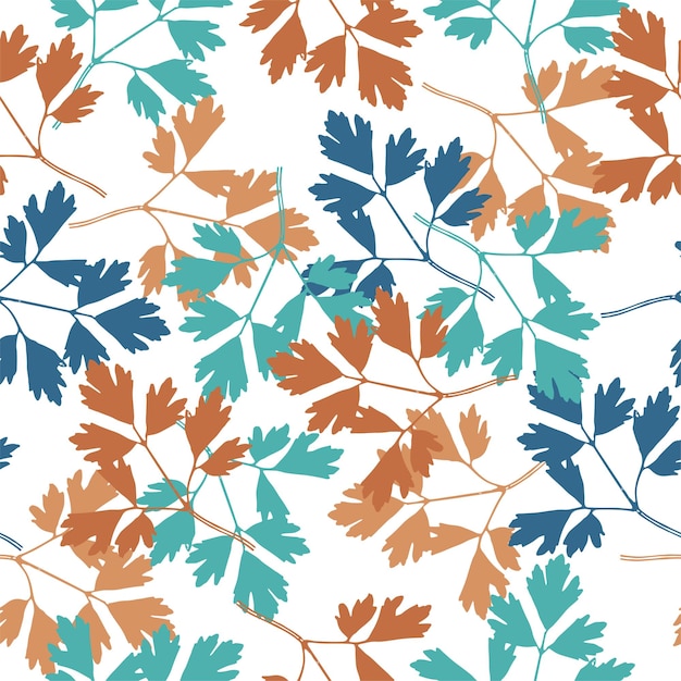 Seamless pattern with leaves and doodle elements