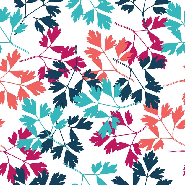 Seamless pattern with leaves and doodle elements