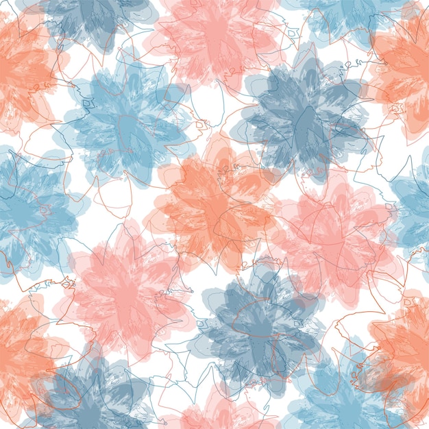 Seamless pattern with leaves and doodle elements