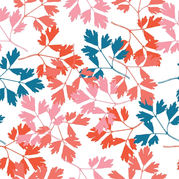 Seamless pattern with leaves and doodle elements