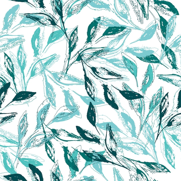 Seamless pattern with leaves and doodle elements