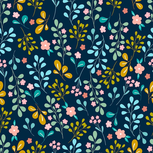 Seamless pattern with leaves and flowers