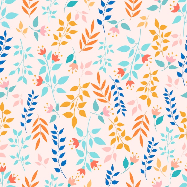 Seamless pattern with leaves and flowers