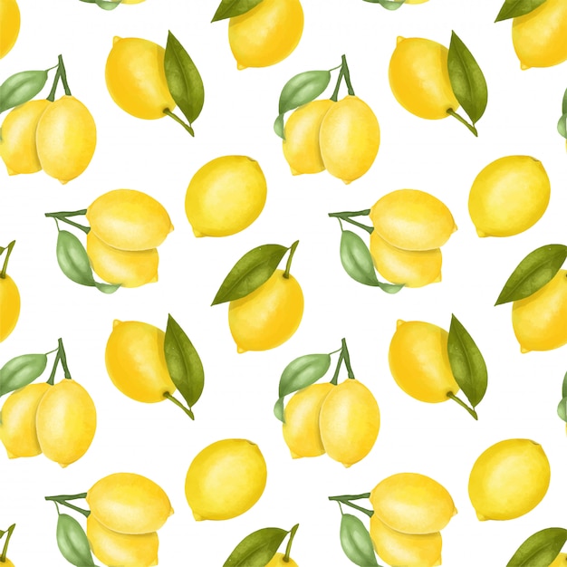 Seamless pattern with lemons and leaves