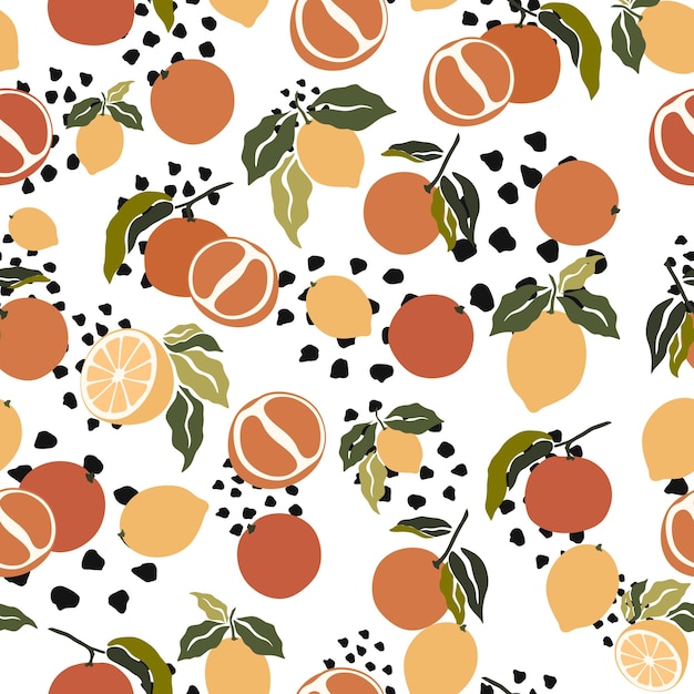 Seamless pattern with lemons and oranges Pattern with citrus fruits Summer Vector graphics